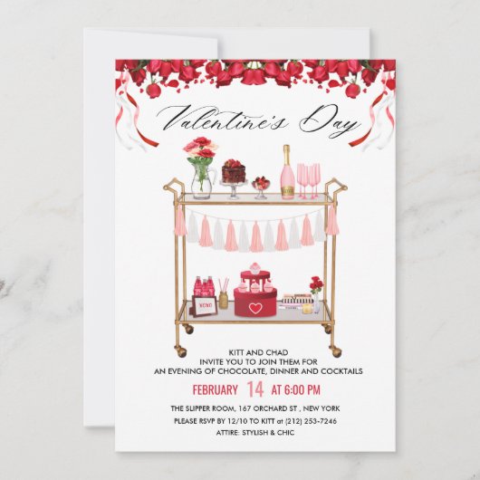 Invitation de la Saint Valentin Bar Cart (Devant)