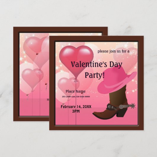 Invitation de la Saint Valentin Cowgirl Western Pa (Devant / Derrière)