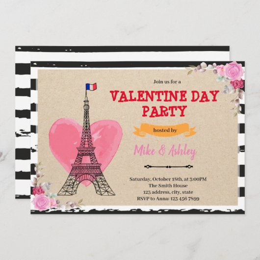 Invitation de la Saint-Valentin Galentine à Paris (Devant / Derrière)