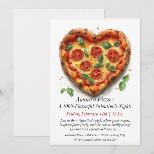 Invitation de la Saint Valentin sur mesure - Pizza (Devant / Derrière)