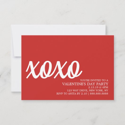Invitation de la Saint Valentin - xoxo rouge (Devant)