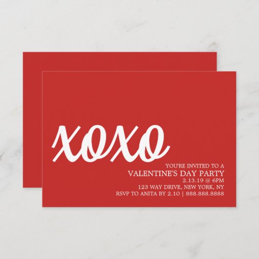 Invitation de la Saint Valentin - xoxo rouge (Devant / Derrière)