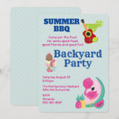 Invitation de la soirée BBQ crème glacée Flamant r (Devant / Derrière)