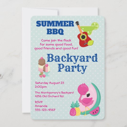 Invitation de la soirée BBQ crème glacée Flamant r (Devant)
