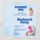 Invitation de la soirée BBQ crème glacée Flamant r (Devant / Derrière)