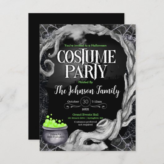 Invitation de la soirée costumée d'Halloween noir (Devant / Derrière)