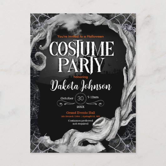 Invitation de la soirée costumée d'Halloween noir (Devant)