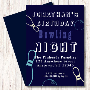 Invitation de la soirée d'anniversaire Bowling Glo