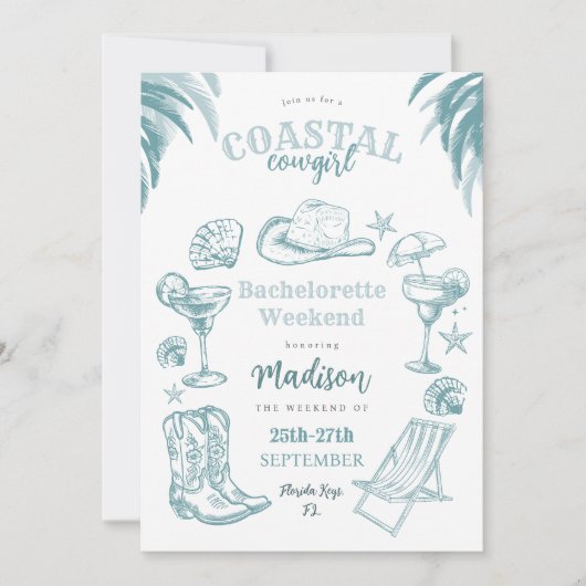 Invitation de la soirée de bachelorette de la côte (Devant)
