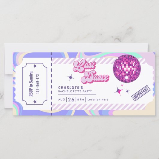 Invitation de la soirée de bachelorette Disco de d (Devant)