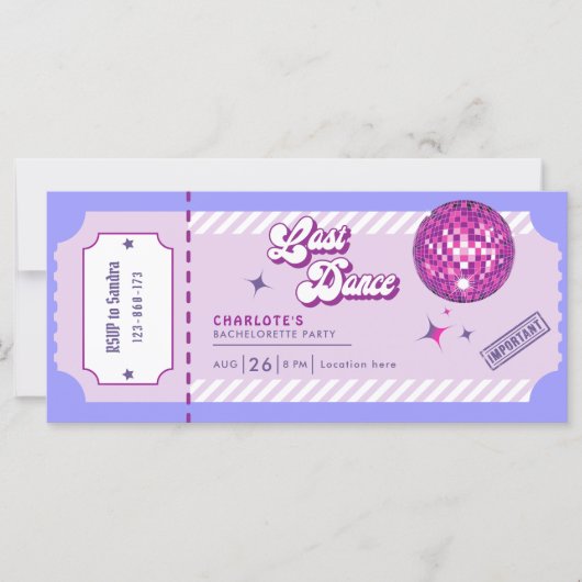 Invitation de la soirée de bachelorette Disco de d (Devant)