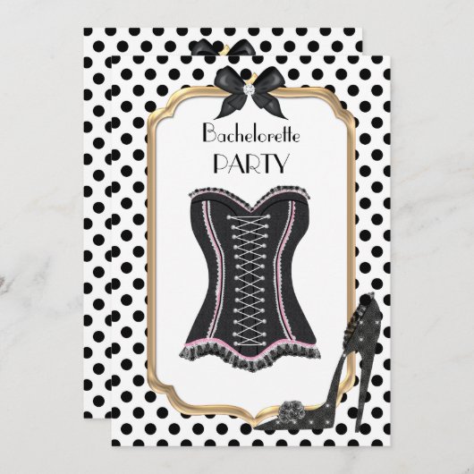 Invitation de la soirée de bachelorette noire et b (Devant / Derrière)