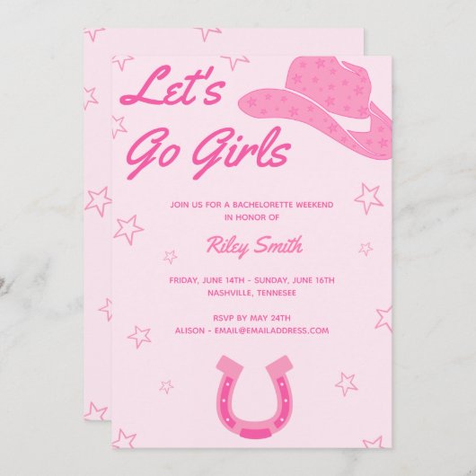 Invitation de la soirée de bachelorette rose (Devant / Derrière)