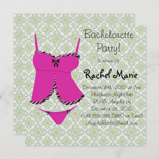 Invitation de la soirée de bachelorette rose et no (Devant / Derrière)