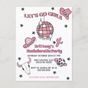 Invitation de la soirée de bachelorette Space Cowg
