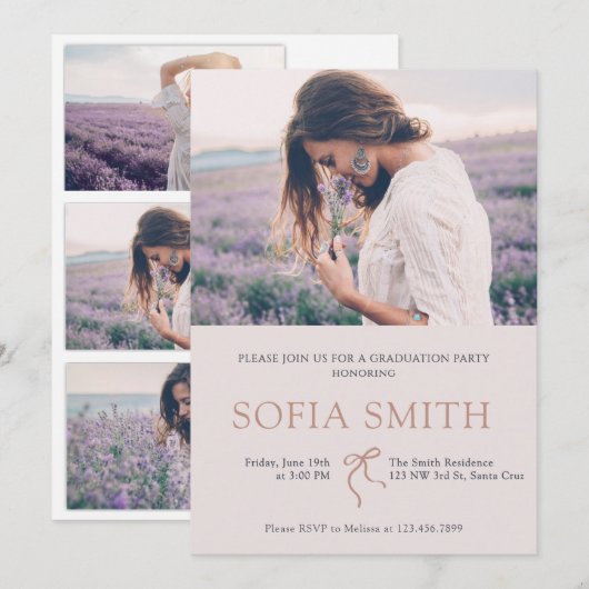 Invitation de la soirée de graduation Elegant Bow (Devant / Derrière)