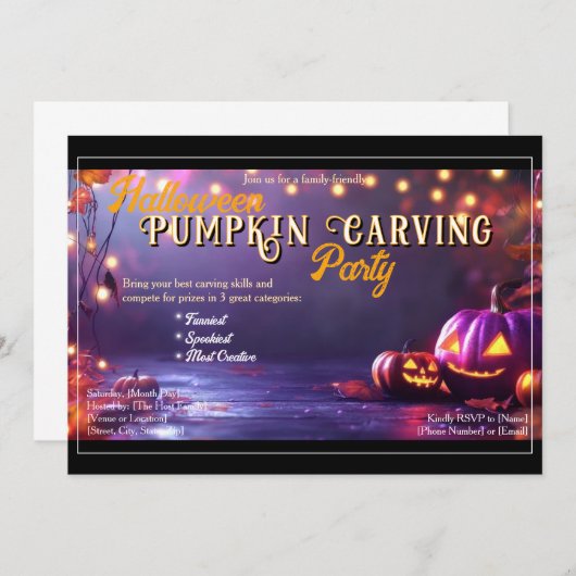 Invitation de la soirée de sculpture Citrouille d' (Devant / Derrière)