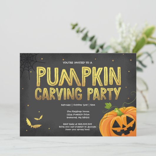 Invitation de la soirée de sculpture Citrouille d' (Debout devant)