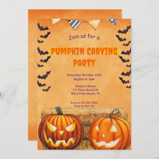 Invitation de la soirée de sculpture Citrouille d' (Devant / Derrière)