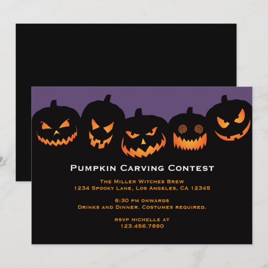 Invitation de la soirée de sculpture Citrouille d' (Devant / Derrière)