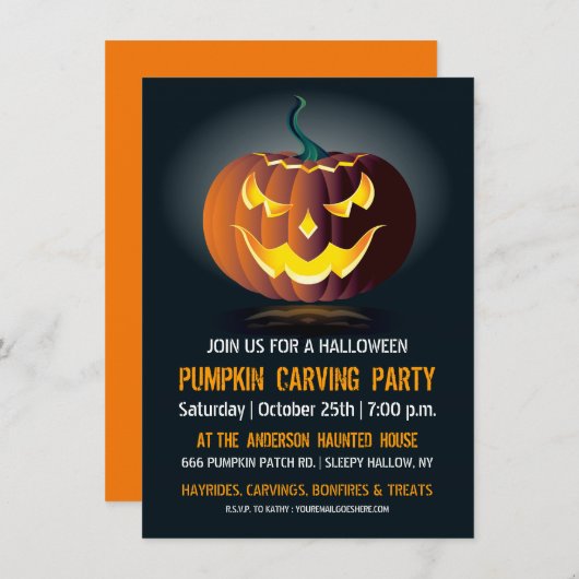 Invitation de la soirée de sculpture Citrouille d' (Devant / Derrière)