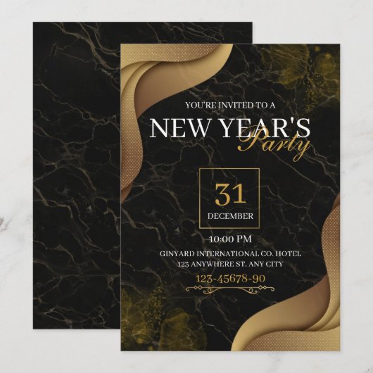 Invitation de la Soirée du Nouvel An Gold Elegant (Devant / Derrière)