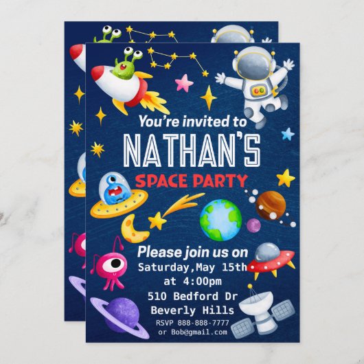 Invitation de la soirée spatiale modifiable (Devant / Derrière)