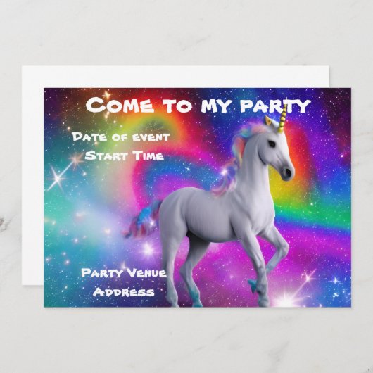 Invitation de la soirée Unicorn de l'espace (Devant / Derrière)
