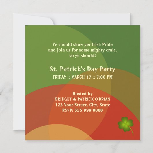 Invitation de la St. Patrick's Day Irish Party (Dos)