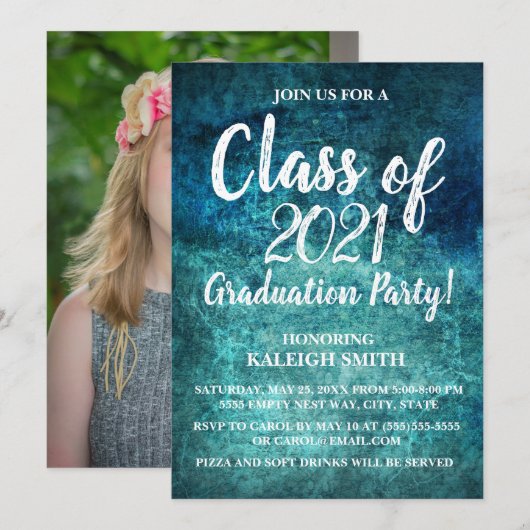 Invitation de la turquoise Navy Blue White Graduat (Devant / Derrière)