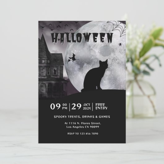 Invitation de la Vibe Halloween Éffrayant noir et (Debout devant)