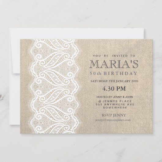 Invitation de la White Lace & Burlap (Devant)