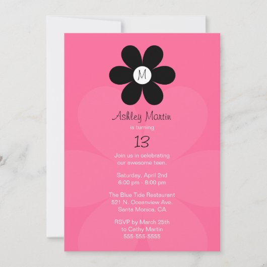 Invitation de l'adolescence de fête d'anniversaire (Devant)