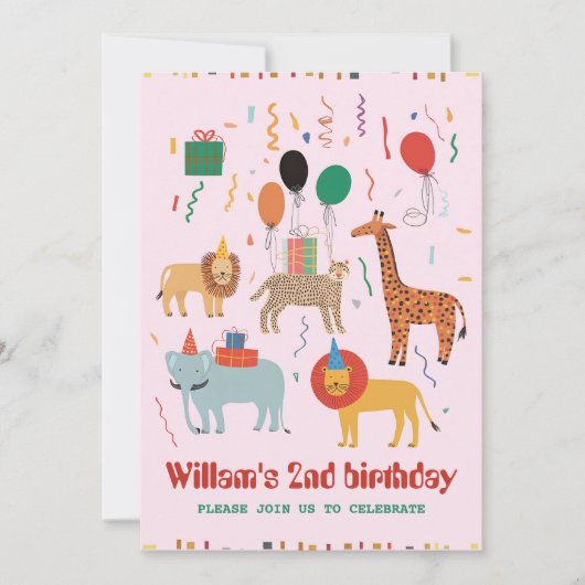 Invitation de l'animal de la jungle 2e anniversair (Devant)