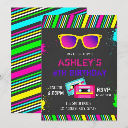 invitation de l'anniversaire 80s (Devant / Derrière)