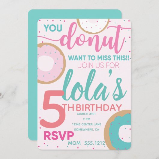 Invitation DE L'ANNIVERSAIRE DE DONUT (Devant / Derrière)