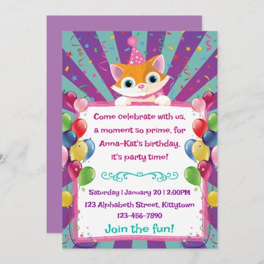 invitation de l'Anniversaire de enfant (Devant / Derrière)