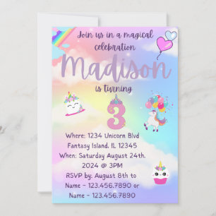 Invitation de l'anniversaire de la licorne