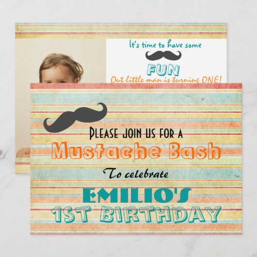 Invitation de l'anniversaire de Mustache Bash (Devant / Derrière)