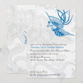 Invitation de l'anniversaire du Mariage bleu et fl (Devant / Derrière)