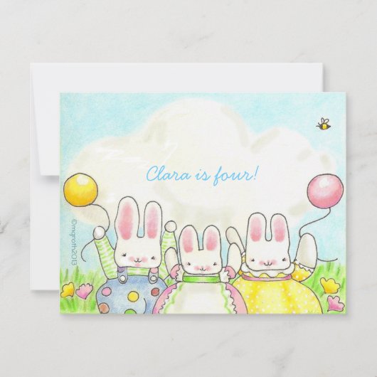 Invitation de lapin à trois ballons (Devant)