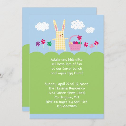 Invitation de lapin de Pâques (Devant / Derrière)