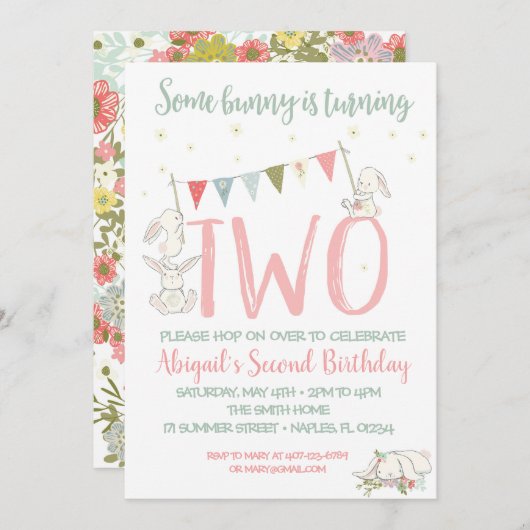 Invitation de lapin, invitation d'anniversaire de (Devant / Derrière)