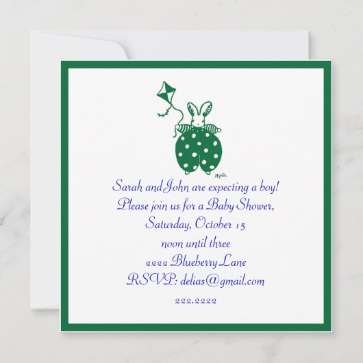 Invitation de lapin vert (Dos)