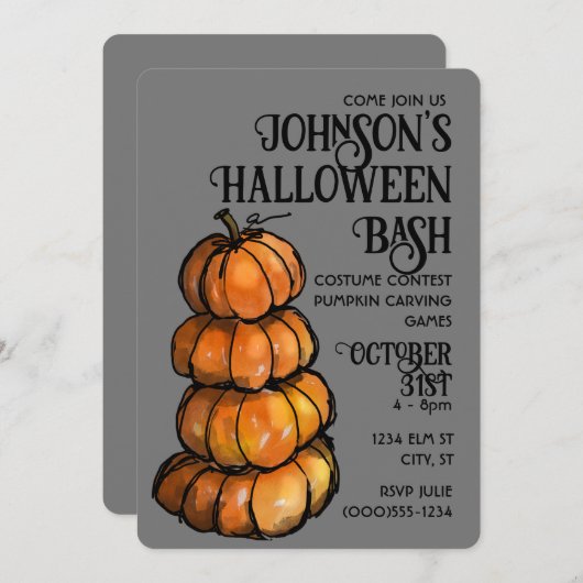 Invitation de l'aquarelle de la pile citrouille (Devant / Derrière)