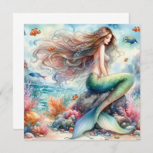 Invitation de l'aquarelle de sirène (Devant / Derrière)
