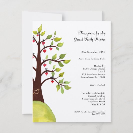 Invitation de l'arbre cardiaque de l'aquarelle de  (Dos)