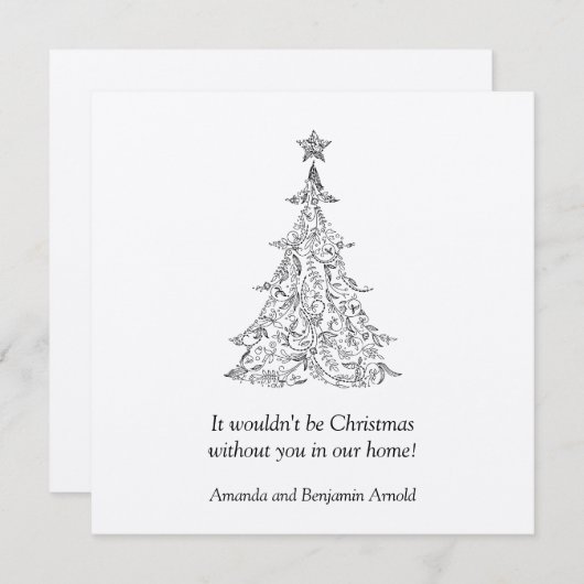 Invitation de l'Arbre de Vacances Noir et Argent (Devant / Derrière)