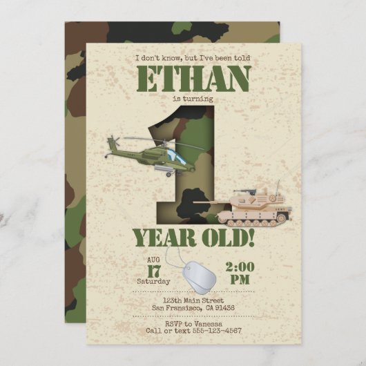 Invitation de l'armée - 1er anniversaire Invitatio (Devant / Derrière)