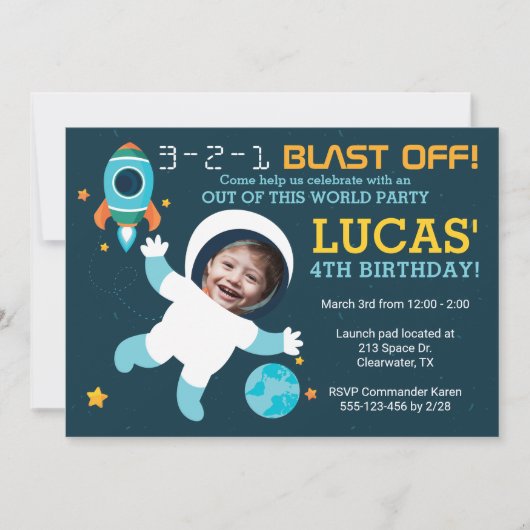 Invitation de l'astronaute Boy Space pour la fête (Devant)